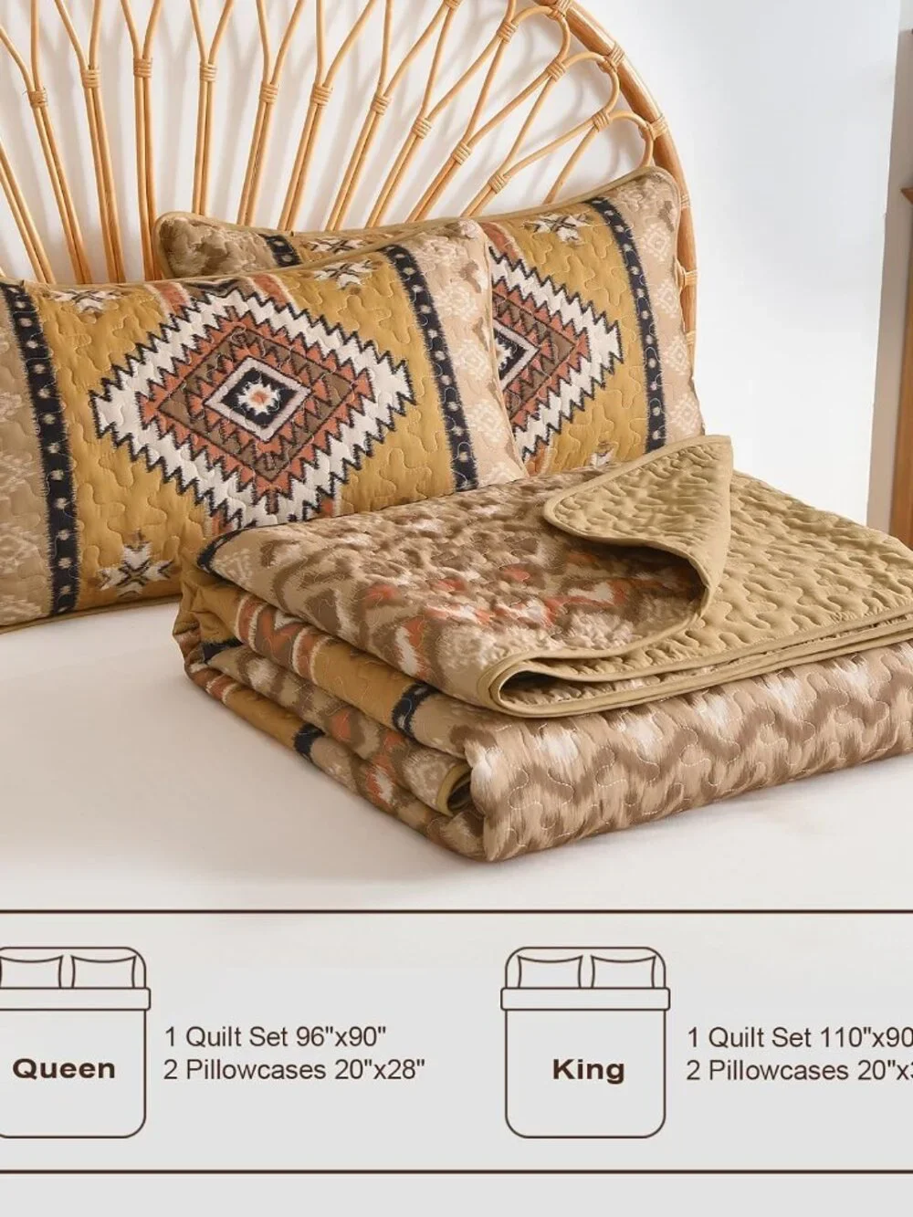 Brown Aztec Boho Quilt Set – Southwestern Bedspread